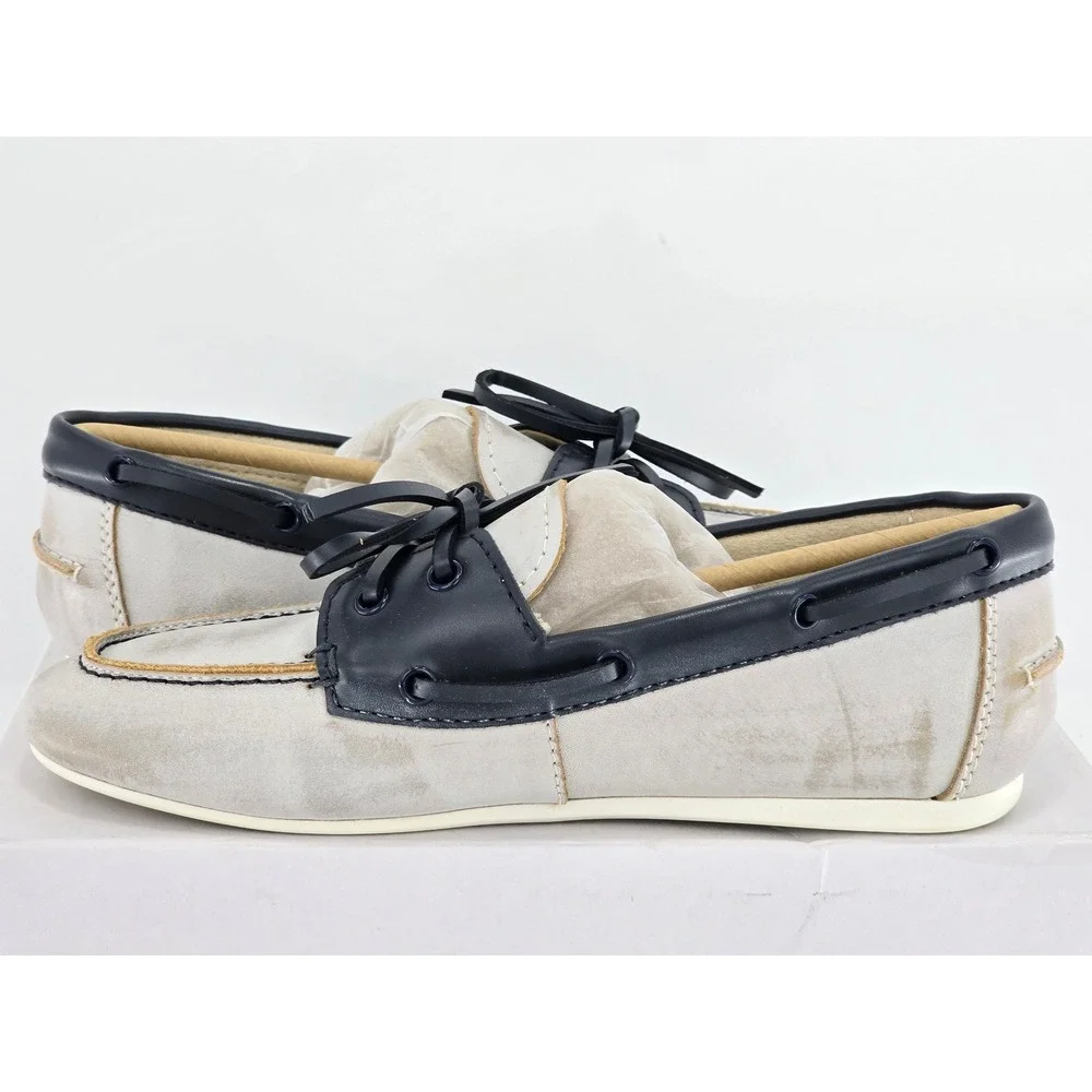 Nine West Yacht Boat Shoes Womens 7 White Navy Leather Moccasins - New